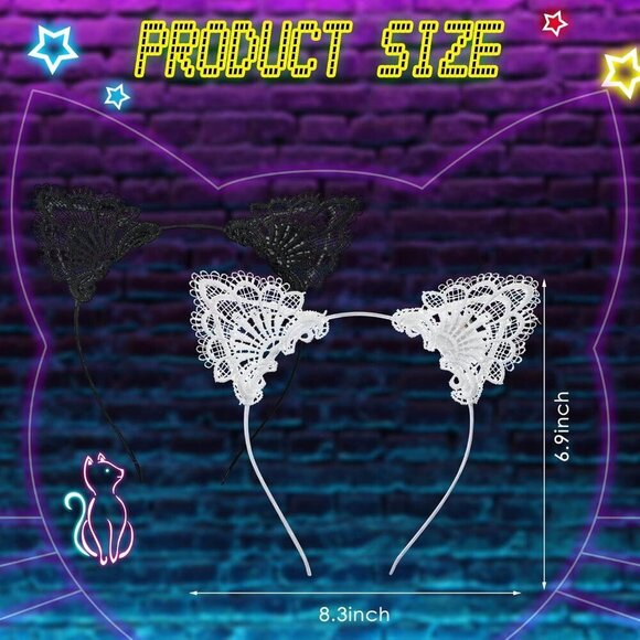 LED Cat Ears Headband Lace Unisex Party cosplay accessories 4 pcs